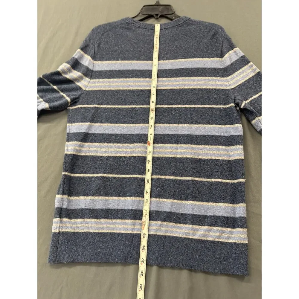 Banana Republic Men's L Silk Linen Sweater Blue Striped Crewneck Pullover